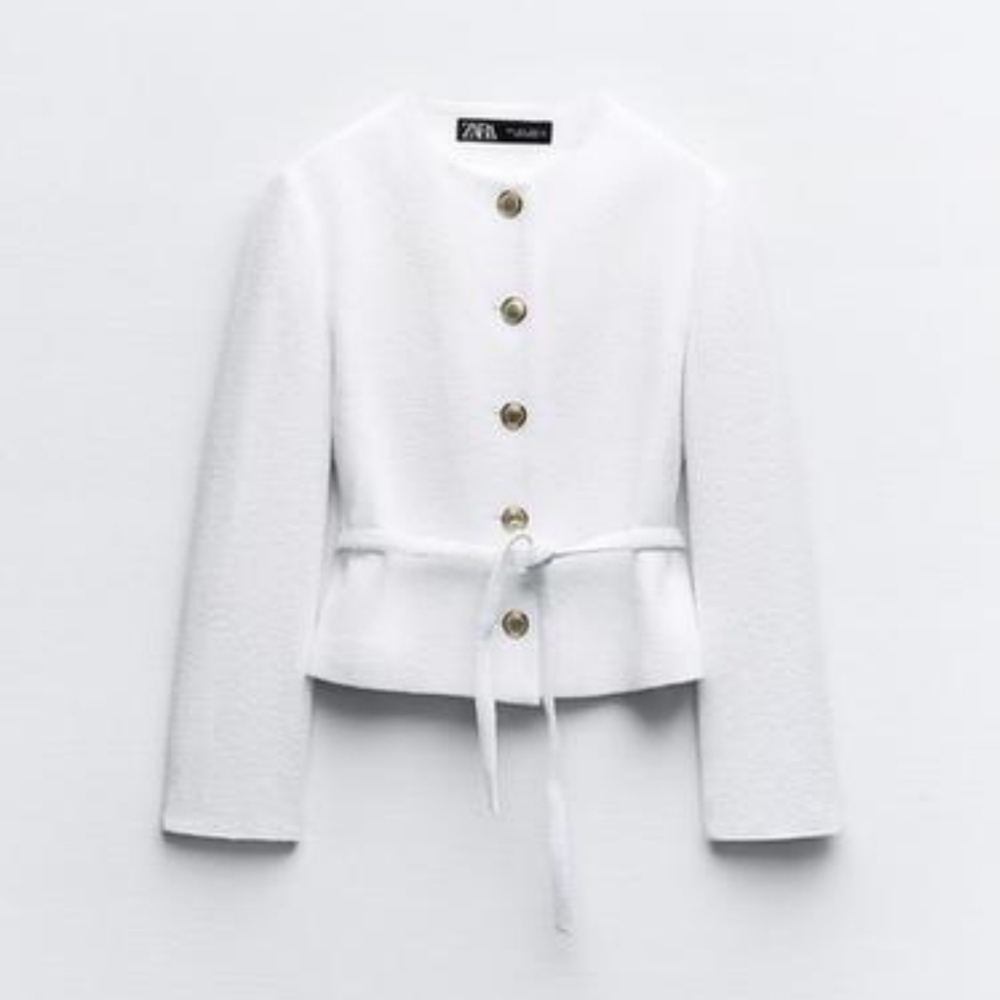 Zara NWTs Woman SS24 Oyster-White Belted Woven Jacket